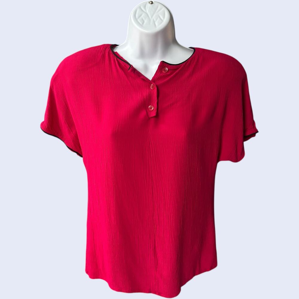 Breckenridge 4 Crinkle Henley Blouse Magenta Regular